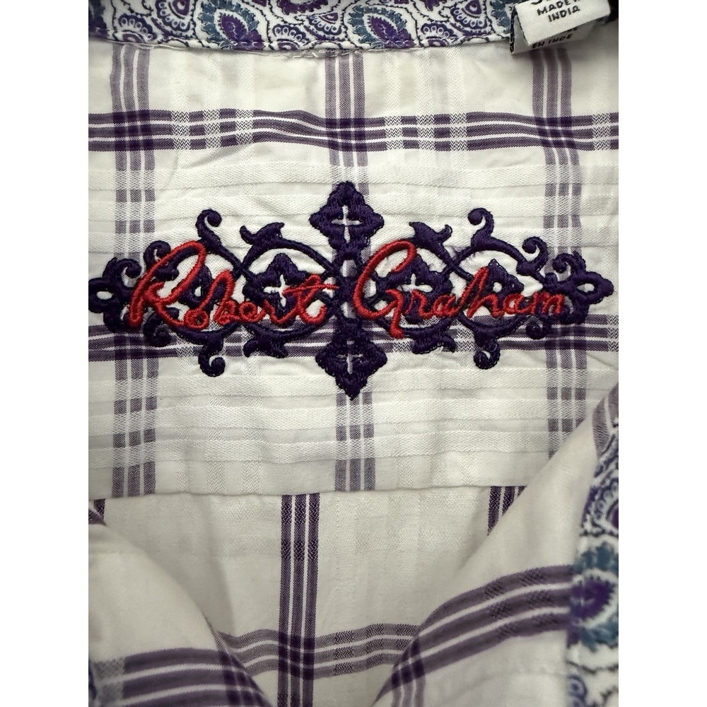 Robert Graham Shirt 3XL Mens Purple Plaid Check Paisley Long Sleeve #FF8-3 - Picture 2 of 10